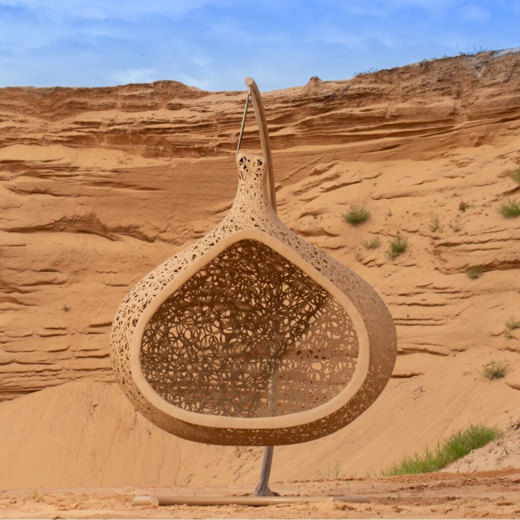 nightfern maarcora hanging chair in sandstone colour
